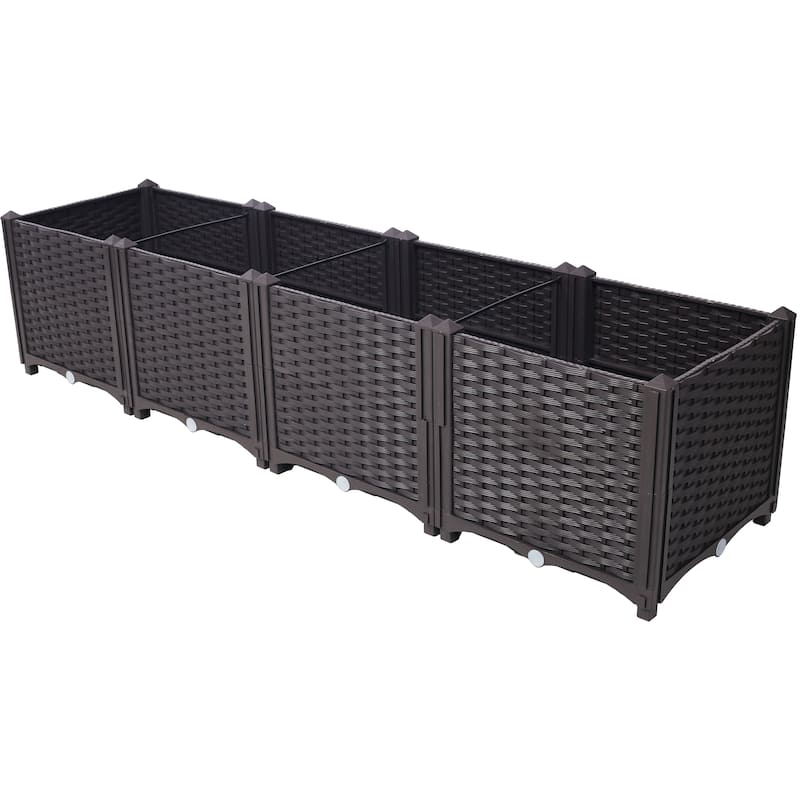 Deep Raised Garden Bed Plastic Planter Boxes for Vegetables Flowers Herbs and Succulents,Self-Watering Planter Box Raised Bed - Brown