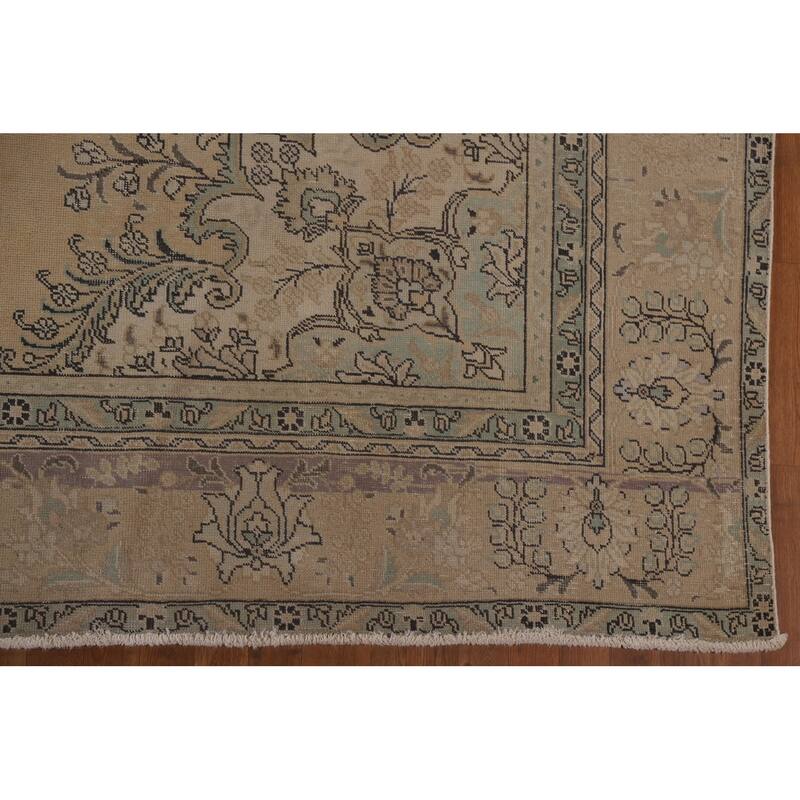 Distressed Tabriz Persian Vintage Area Rug Handmade Wool Carpet - 9'6" x 12'9"