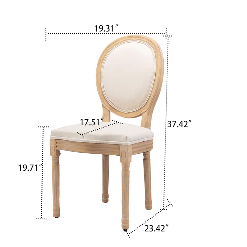 Vintage French Style Set of Two Linen Upholstered Dining Chairs with Solid Rubberwood Frame Legs