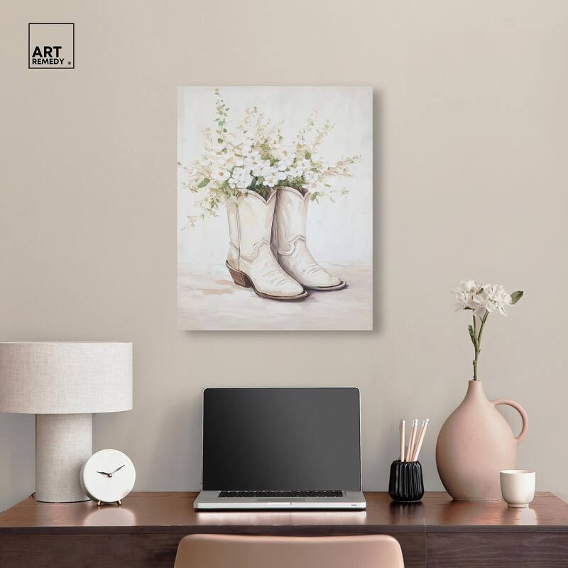 Prairie Bloom Boots Canvas by Art Remedy, Gallery Wrapped