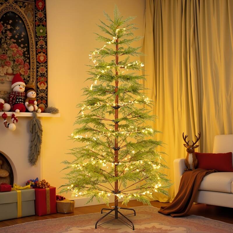 6 Feet Artificial Full Christmas Tree with LED Lights and Metal Stand