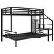 preview thumbnail 8 of 10, Black Metal Twin over Full Bunk Bed with Storage Staircase and Small Open Wardrobe