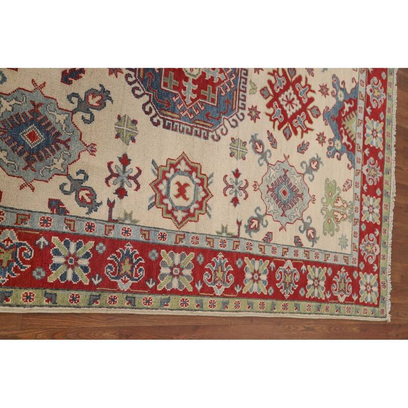 Ivory Kazak Area Rug Handmade Wool Carpet - 4'11" x 6'8"