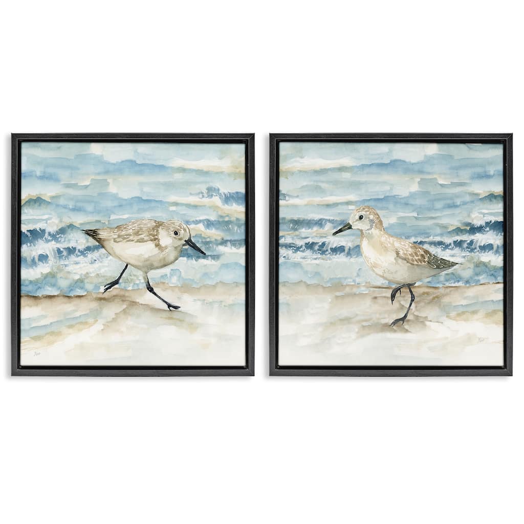 Stupell Sandpipers Treading Beach Shore Framed Floater Canvas Wall Art Design By Nan (Set of 2)