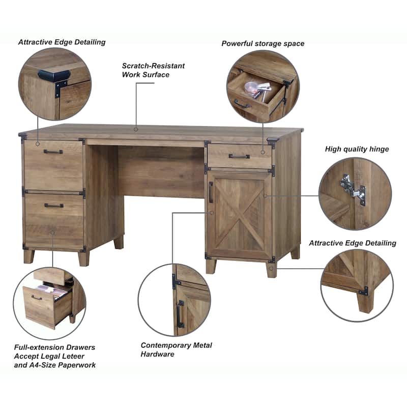 Oxford Farmhouse Rustic Oak Executive desk