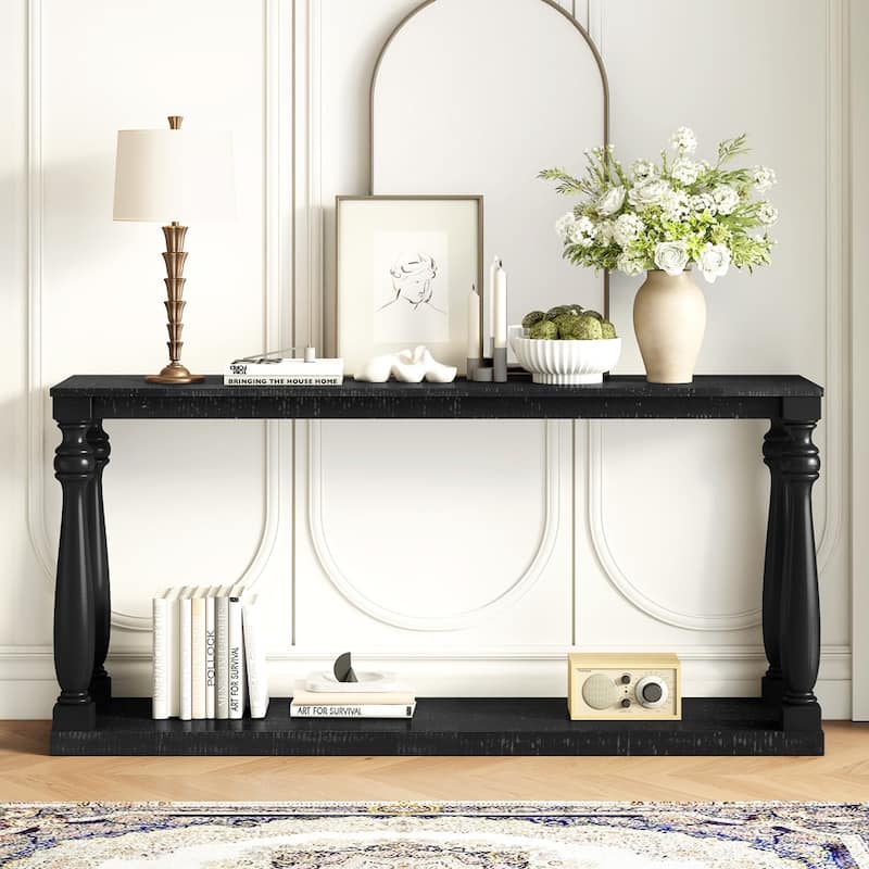 Vintage Wood Grain Console Table with Bottom Shelf and 4 Vase Legs, Suitable for Entryway, Hallway, Living Room, Bedroom