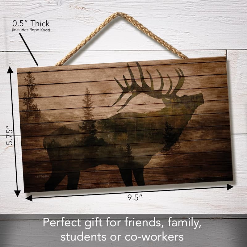 Elk in the Woods Decorative Hanging Wood Sign 9.5” by 5.75”