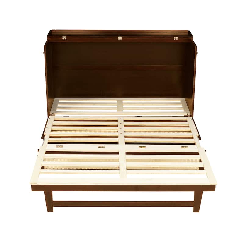 Queen Size Murphy Bed with Rattan Decoration and Drawer