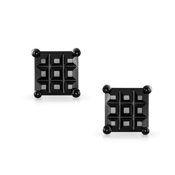 Sterling Silver Screwback Earrings Black CZ Studs Square Princess Cut Basket Set