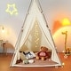 preview thumbnail 12 of 10, Beige Peach Skin Kids Teepee Tent with Mat, Pop-Up Playhouse for Ages 1 to 5 - 50.4” D x 49.2” W x 68.9” H