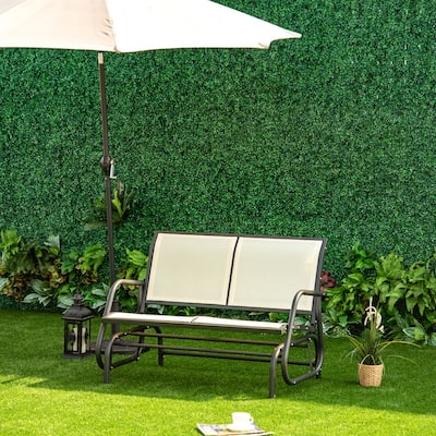 Outsunny 2-Person Glider Rocking Chair with Smooth Armrest, Breathable Mesh Fabric for Backyard Garden