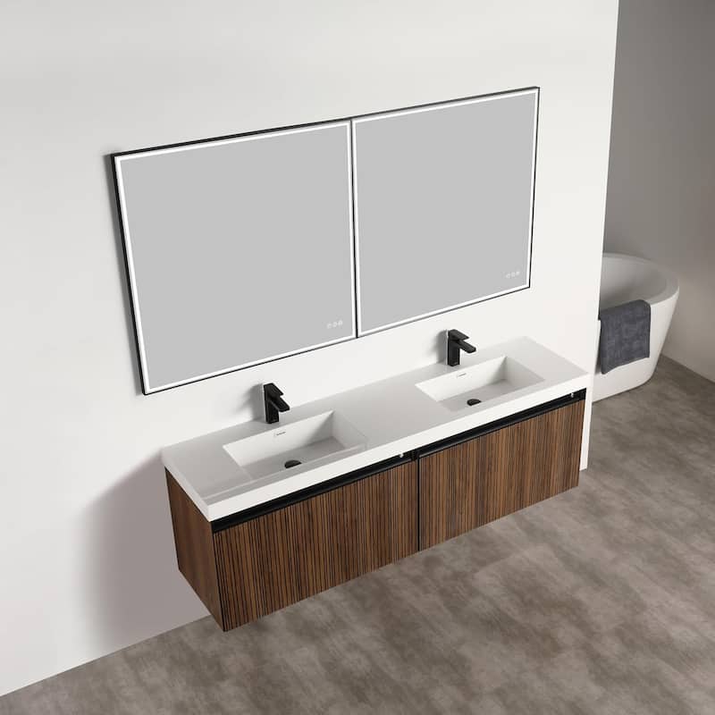 Blossom Lille Brown Walnut Floating Vanity with LED & Acrylic Sink