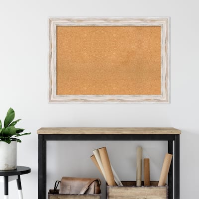 Alexandria White Wash Wood Framed Natural Corkboard Bulletin Board, Organization Board, Pin Board - Board Size 36x24