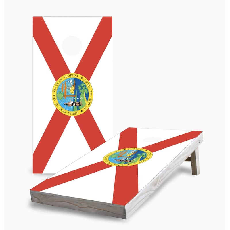 Florida State Flag Cornhole Game (Choose Wraps or Boards) - 2x4 Boards (24" x 48") - Include Case + Edge Lights