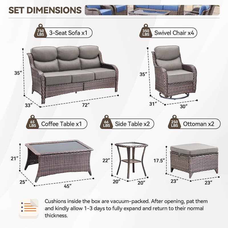 Pocassy Outdoor Sofa Patio Swivel Chairs Sets