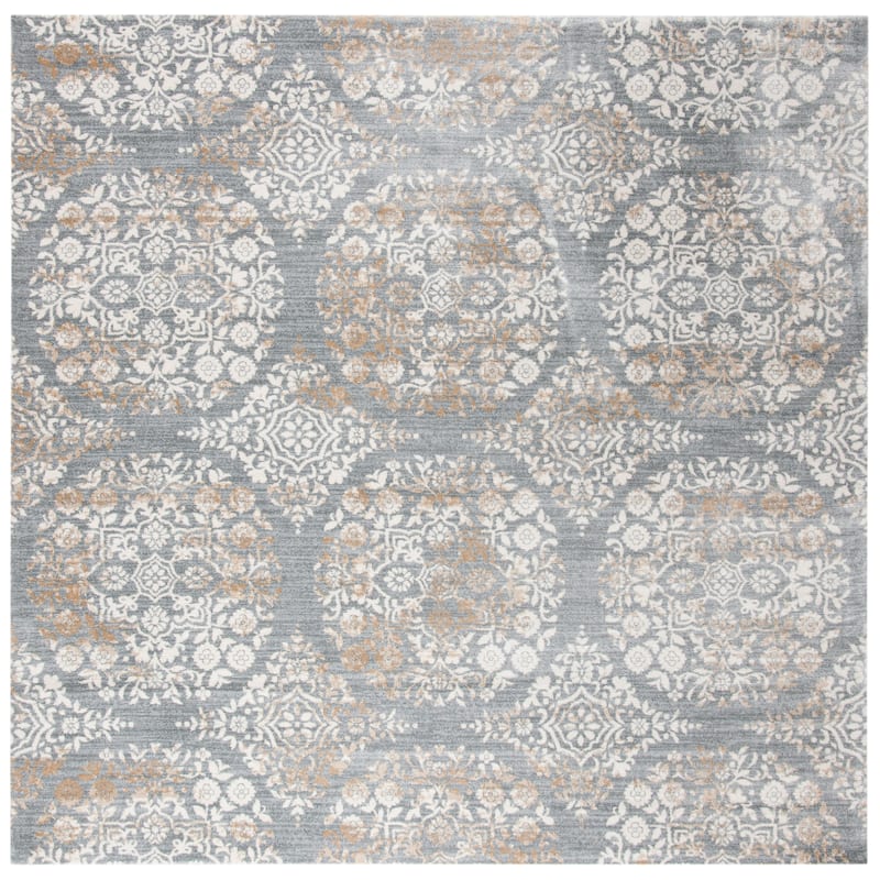 SAFAVIEH Isabella Eriona Traditional Rug - 6'7" Square - Silver/Ivory - Square