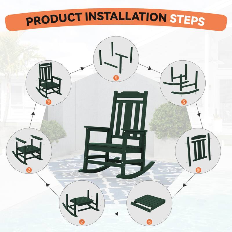Outdoor Patio HDPE Rocking Chiar, Extra Wide Seat & Backrest