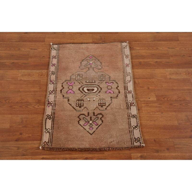 Hand Knotted Oriental 100% Wool Carpet Transitional Geometric Brown Anatolian Area Rug - 2' 7'' X 1' 10''
