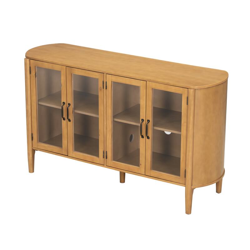 4-Door Wood Storage Cabinet Buffet Sideboard with Shelves, Modern Display Cabinet with Glass Doors, Accent Console Table