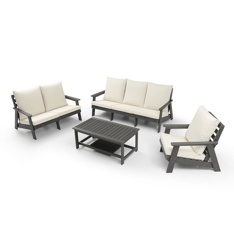 Wood Grain Outdoor Loveseat with Cushions