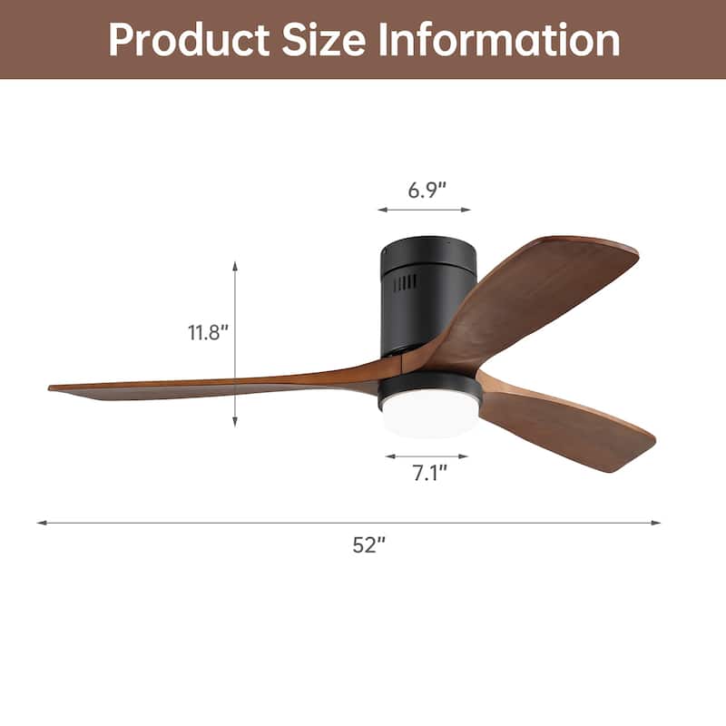 52 Inch Noiseless Flush Mount Ceiling Fan with Remote/Smart App Control,Dimmable Lights Optional,Reversible Motor
