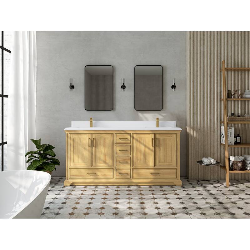 Willow Collections 72 in. W x 22 in. D Charlotte Teak Double Sink Bathroom Solid Teak Vanity with Countertop