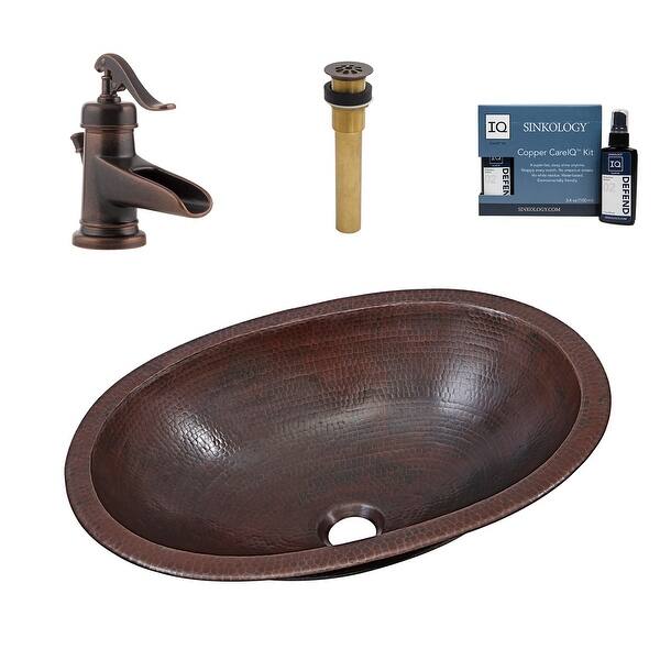 slide 2 of 12, Schrodinger Copper 19" Oval Dual Flex Bath Sink with Ashfield Faucet Kit