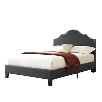 Transitional Gray Queen Size Upholstered Bed Frame in Charcoal with Elegant Design