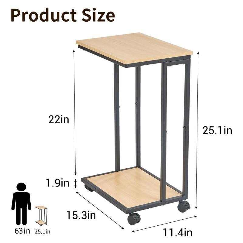 C-Shaped End Table for Couch - 15.3"D x 11.4"W x 25.1"H