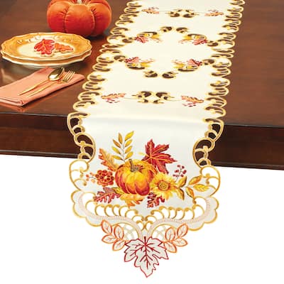 Embroidered Autumn Pumpkin Intricate Cutwork Table Linens