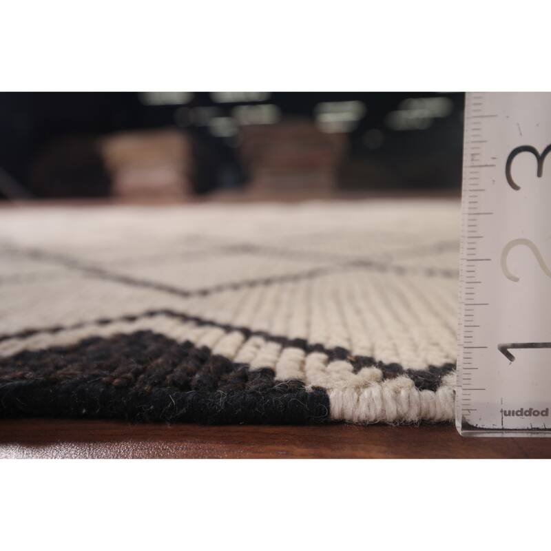 Trellis Ivory Moroccan Area Rug Handmade Geometric Wool Carpet - 5'11"x 9'8"