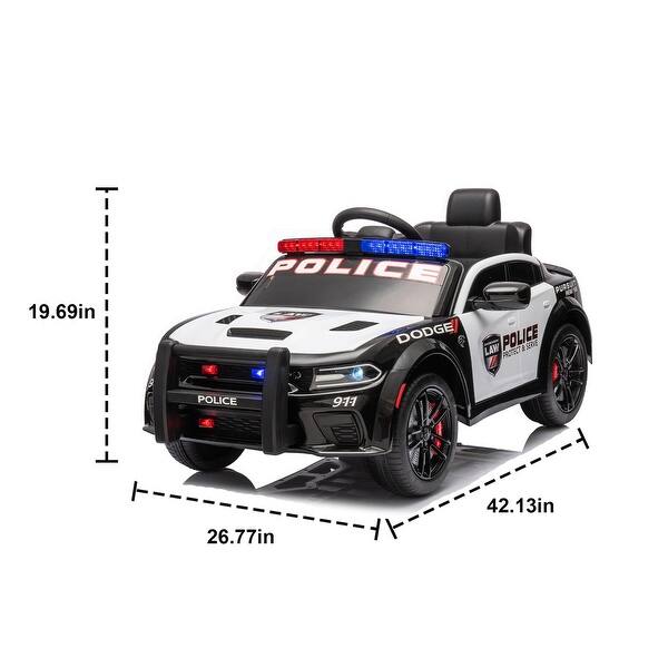 dimension image slide 2 of 3, Dodge Charger 12V Kids Police Car Ride On with Remote Control, Three Speed Adjustable, LED Lights for Children Aged 37-96 Months