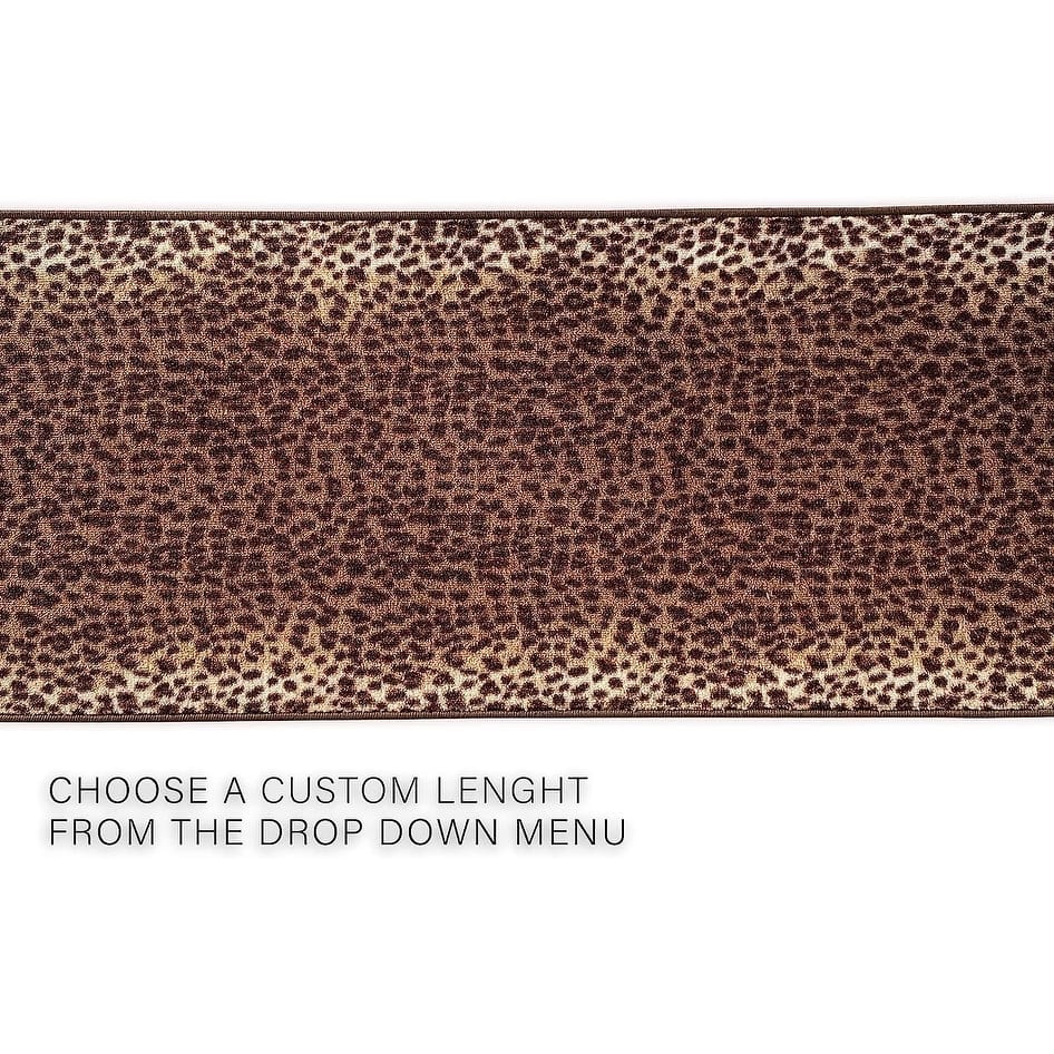 Custom Size Leopard Design Brown Color Non-Slip Rubber Backing- 31 Inch WidexYour Choice of Length Runner Rug