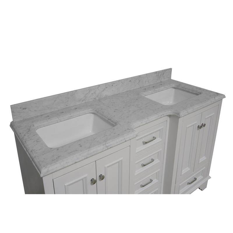 KitchenBathCollection Nantucket 60" Double Bathroom Vanity with Carrara Marble Top