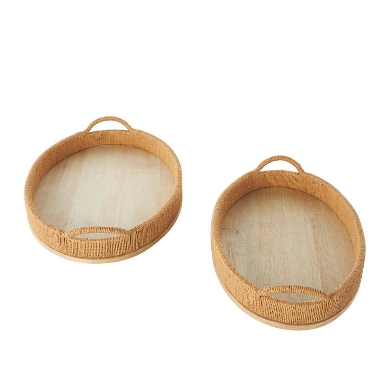 Brown Wood Handmade Living Room Decor Tray with Wood Base (Set of 2)