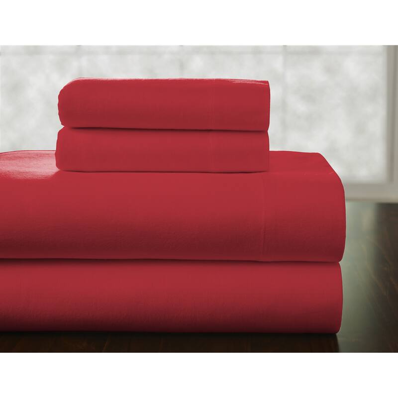 Pointehaven Superior Weight Cotton Deep Pocket Flannel Bed Sheet Set - Twin - Rococco Red