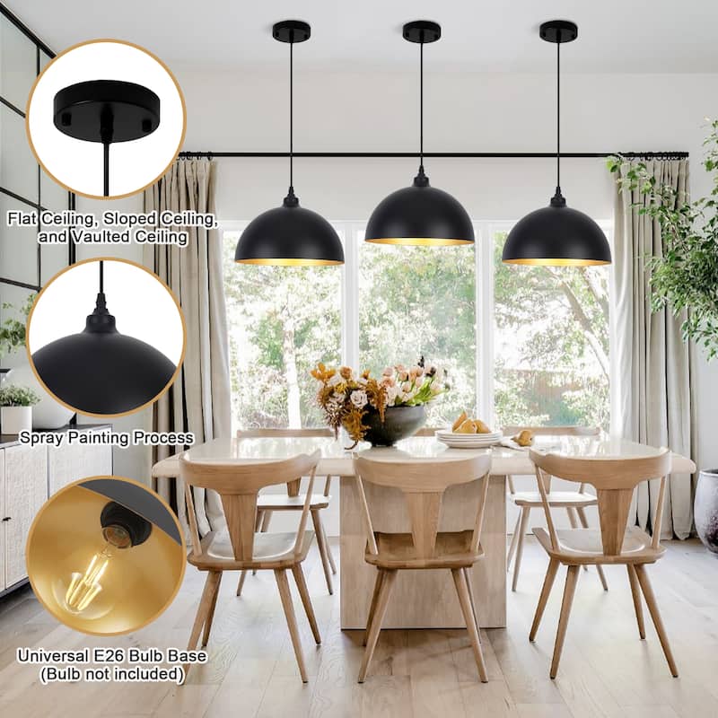 1 - Light 11.8" W Single Dome Pendant for Kitchen Island Dining Room (Set of 3) - W 11.81 in