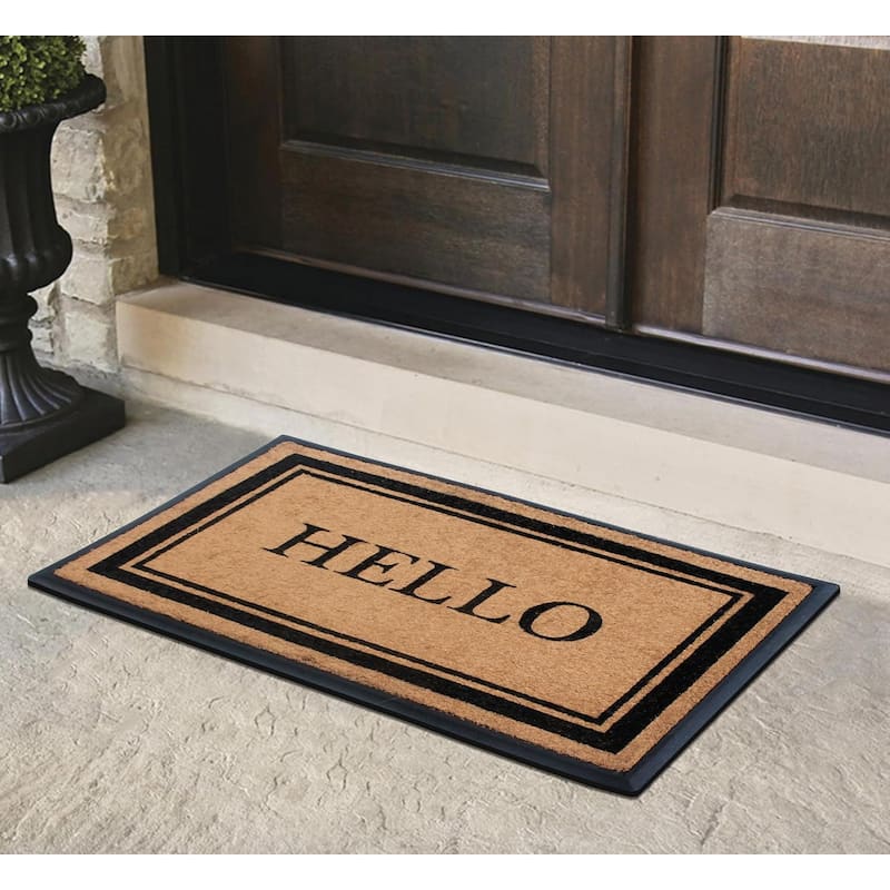 A1HC First Impressions Hello Markham Border Double Door, Heavy Duty 30" x 48" Doormat