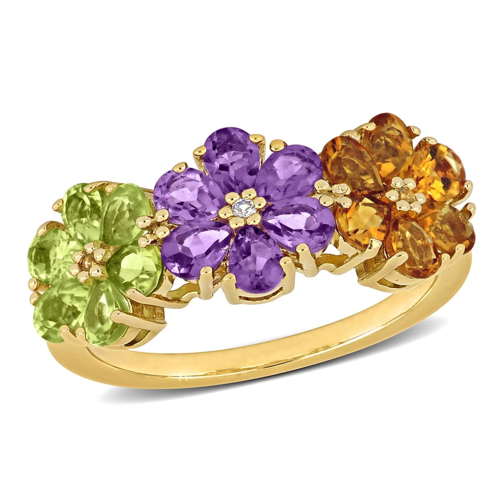 Miadora 2 3/4ct TGW Amethyst Citrine Peridot White Sapphire Floral Ring in Yellow Silver