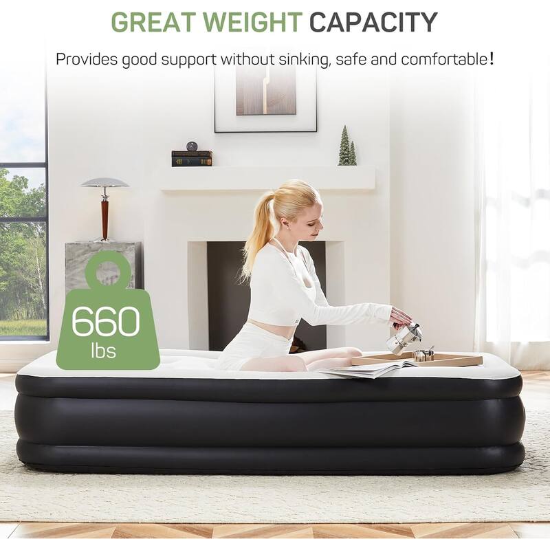 16 in. Twin Air Mattress Inflatable Blow up Portable Camping Bed with Built in Pump