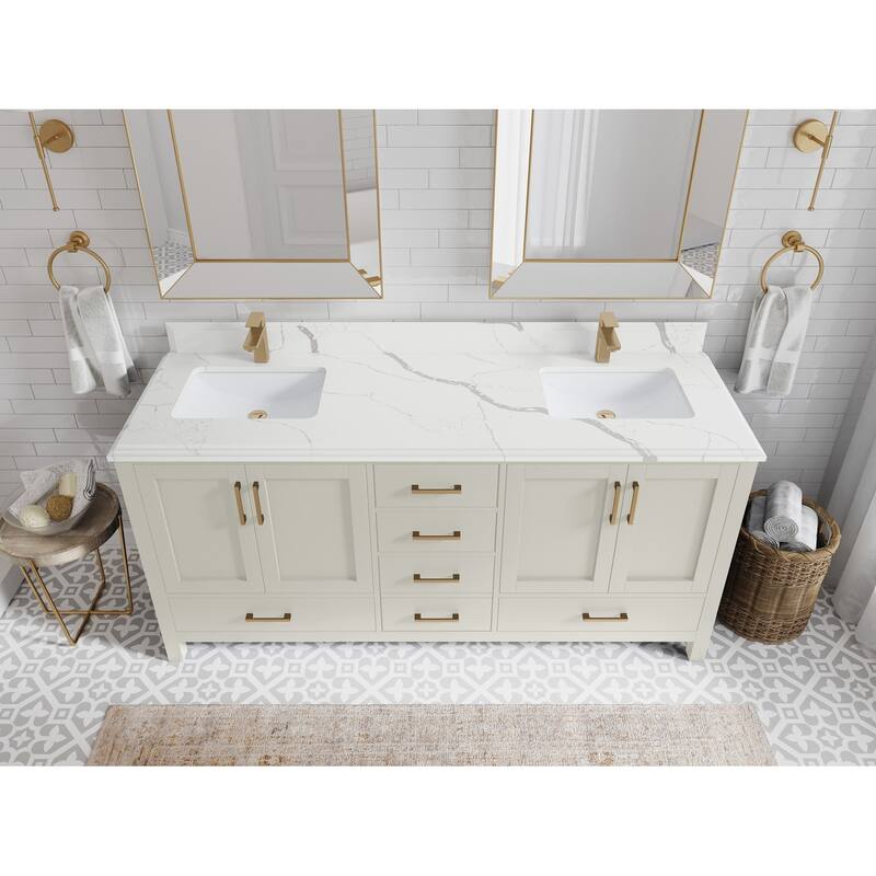 Willow Collection 72 in. W x 22 in. D Malibu Double Sink Bathroom Vanity with Countertop - 1.5" Calacatta Laza - FineGrain