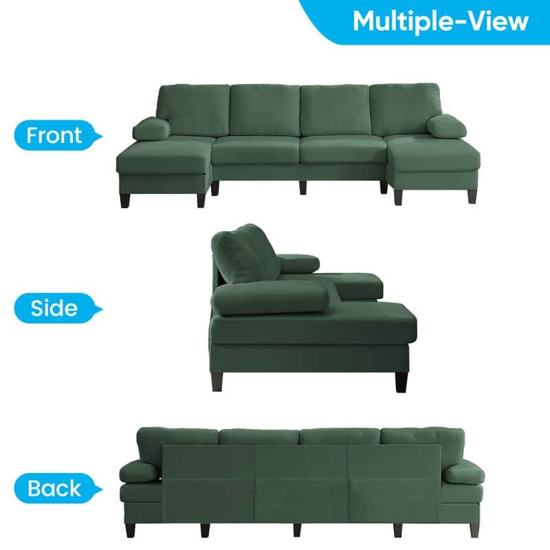 Mixoy W110"Velvet U-Shaped Sectional Sofa Couches,Upholstered 4-Seater Sofa with Double Chaises and Sleepable Armrest