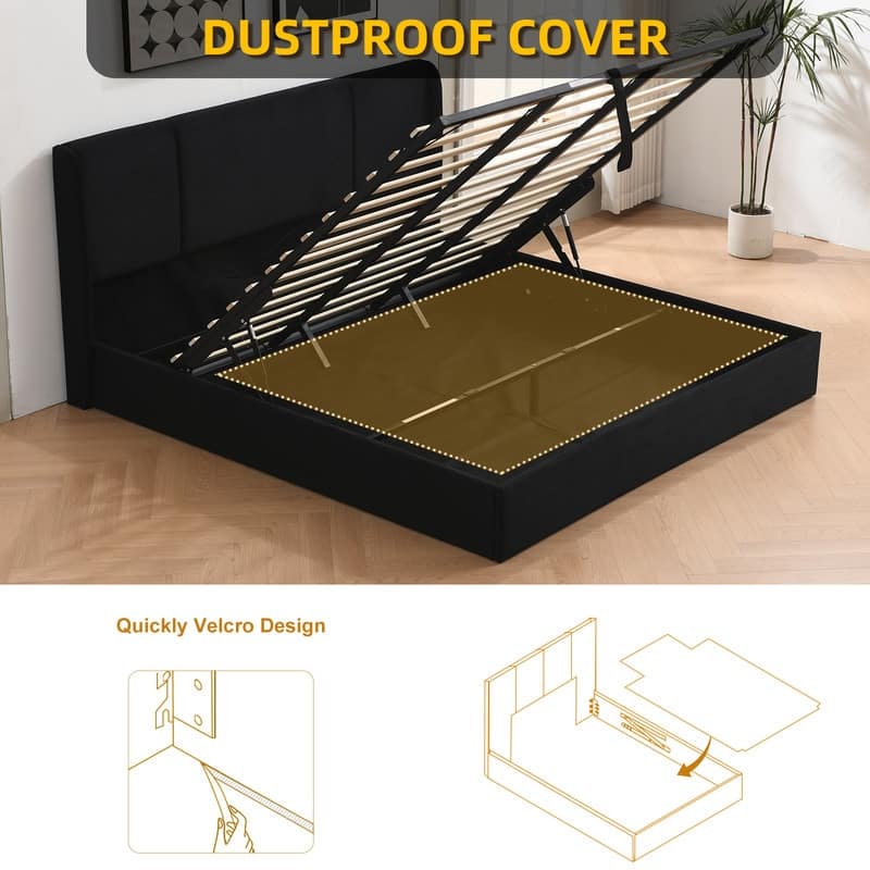 Modern Minimalist Upholstered Storage Bed with Lift-Up Platform
