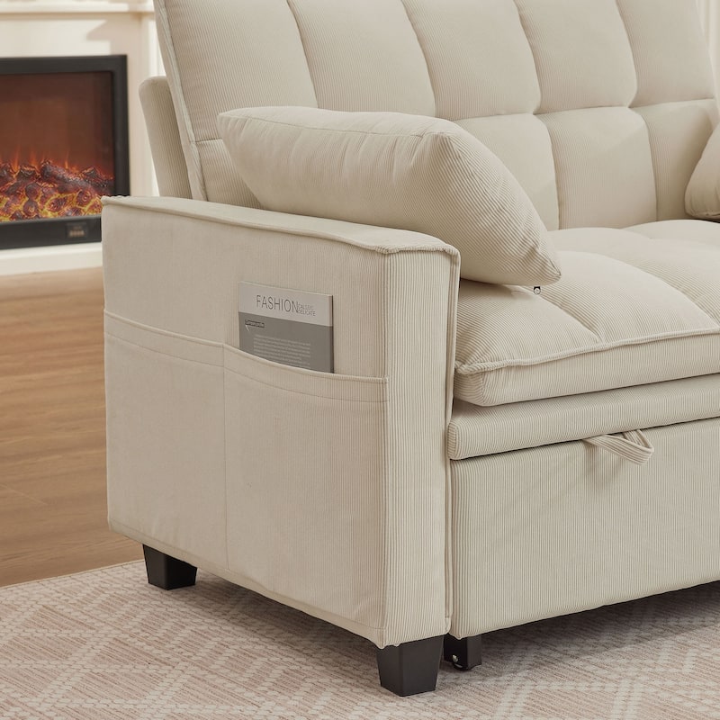 48.03" Pin Striped Fabric 3 in 1 Convertible 2 Seater Sleeper Sofa Bed