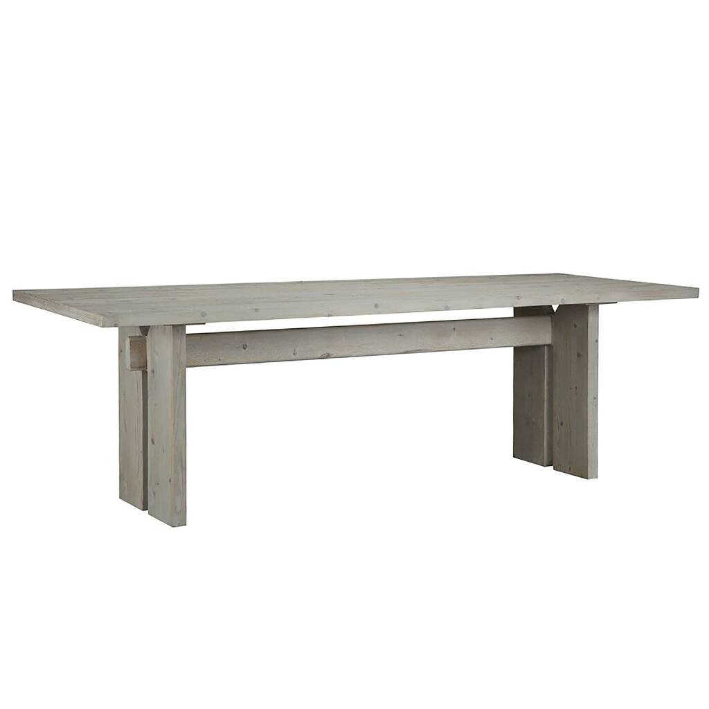 Emma 94-inch Rectangular White Pine Trustle Dining Table in a Light Grey Wash