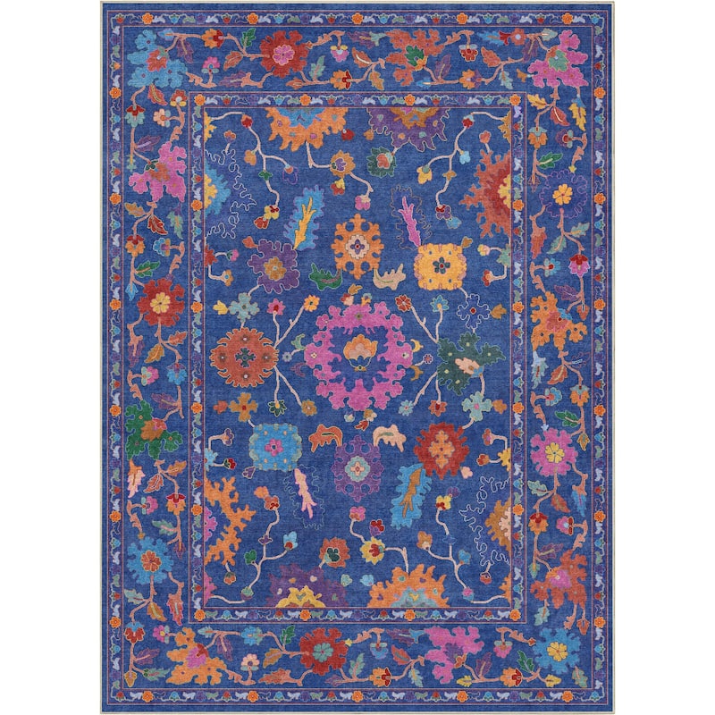 Well Woven Ushak Bodrum Modern Vibrant Floral Flat-Weave Area Rug