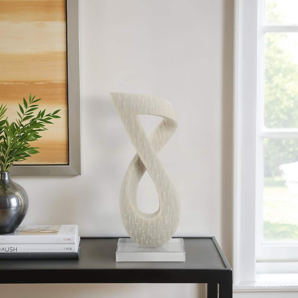 Resin Glass Decorative Object with Abstract Twist Design - 19" White - 8" x 5" x 19"