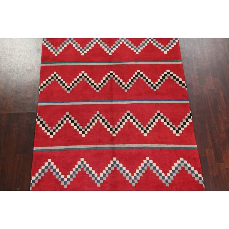 Vegetable Dye Tribal Chevron Nepalese Oriental Wool Area Rug Handmade - 6'0" x 9'0"