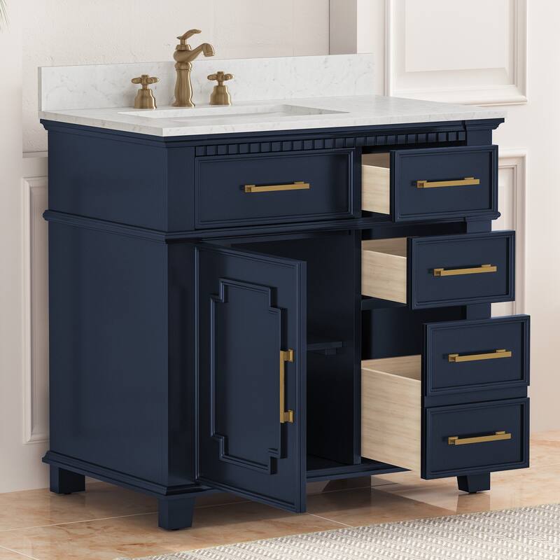 36 Inch Bathroom Vanity with Sink, Soft-Close Sliding Drawers & Cabinet, Bathroom Vanity Cabinet Set in White