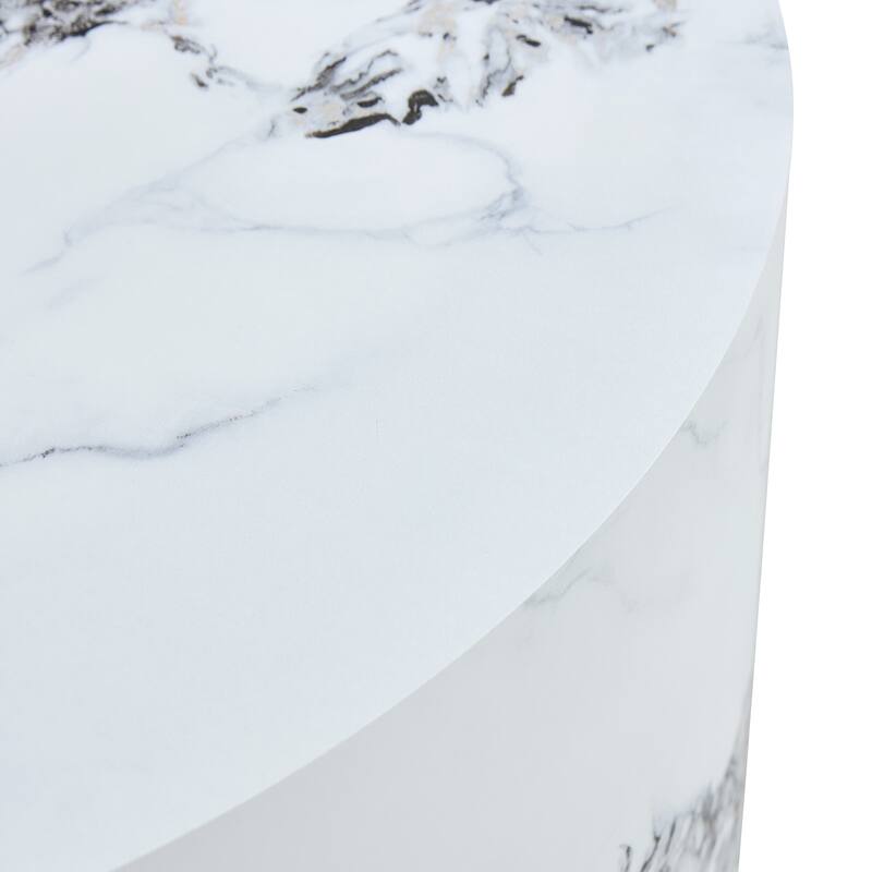 Round Faux Marble Coffee Table, Modern Drum Center Table Wood End Table for Living Room, Apartment, Office